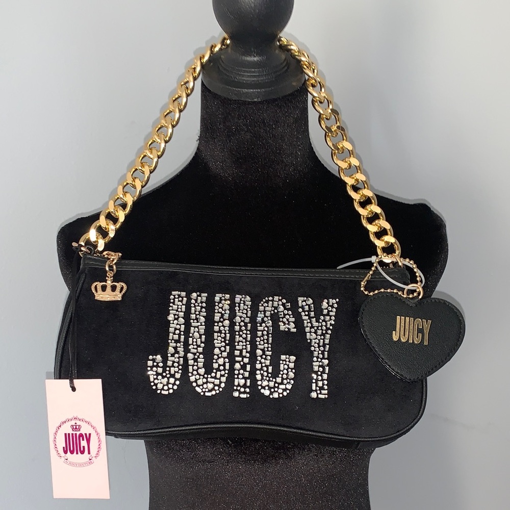 🆕- Juicy Couture Black Shoulder Bag with Gold Chain & Charm
